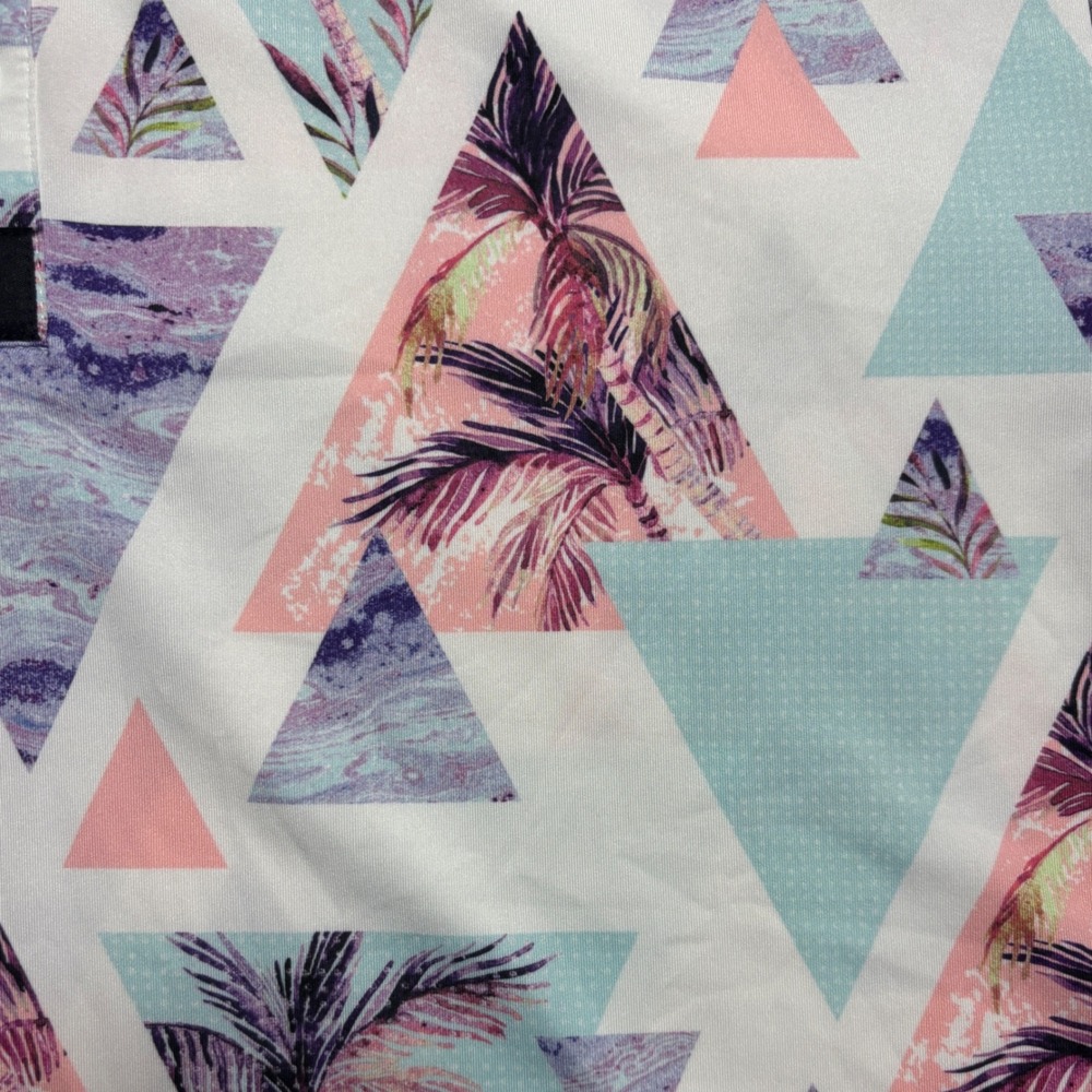 Bad Birdie Golf Performance Polo Mens L Palm Tree Geometric Pastel BeachShirt - Picture 6 of 7